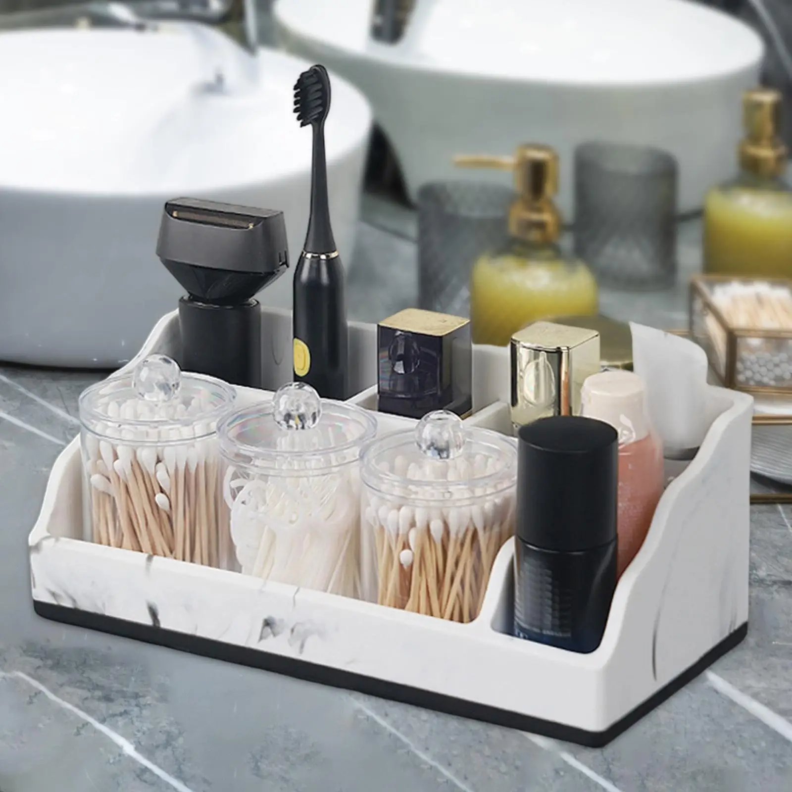 

Bathroom Counter Organizer 5 Compartments, Premium, Multifunctional, Resin, Practical Toothbrush Organizer Toothbrush Holder