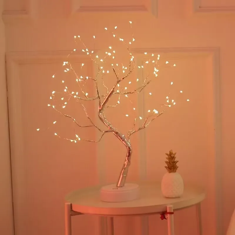 Room Decoration Night Lights Christmas Tree LED Table Lamps Creative Copper Wire Pearl Tree Night Lights Gift Romantic Lights