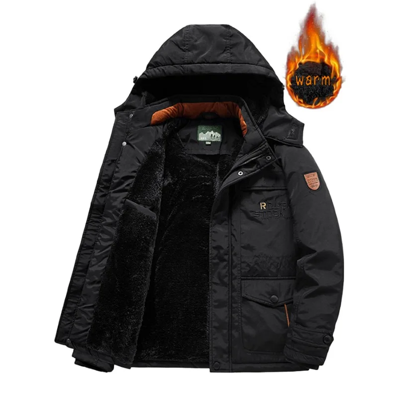 Men Winter Hooded Down Jackets Coats Fleece Warm Parkas Long Jackets Good Quality Male Outdoors Casual Winter Coats Size 6XL