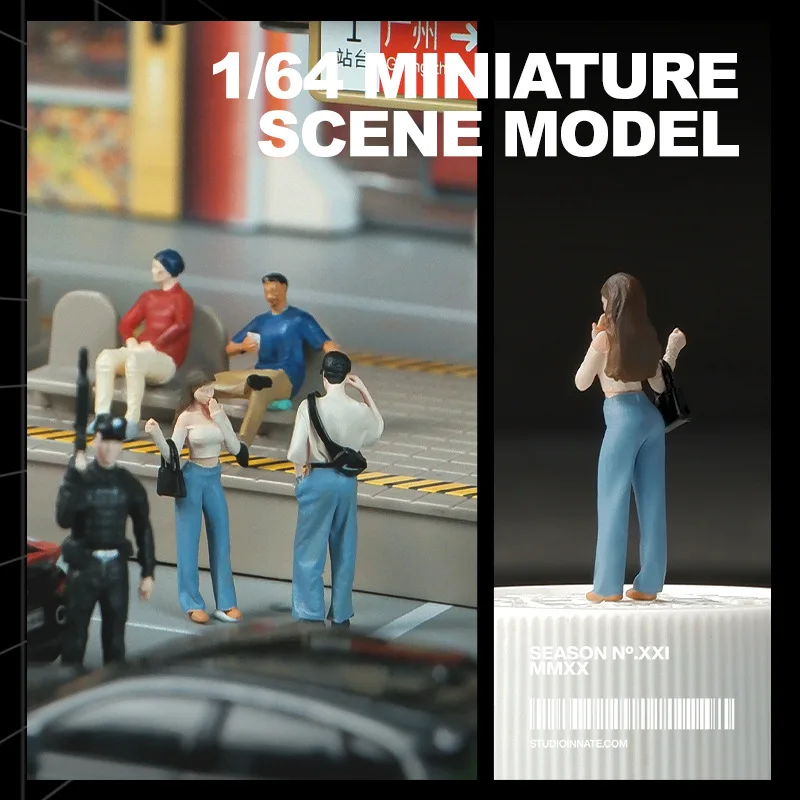1:64 Scale Model Miniature Satchel With A Line Collar Women GIrls With Black Bag Action Figure Doll DIY Scene Accessory Display