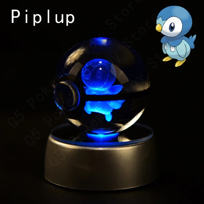 3D Pokemon Kristallkugel 5CM Mewtwo Pikachu Gengar Kristallglas Pokemon Ball Pokeball Figur Nachtlicht LED-Lampe mit Basis Geschenk