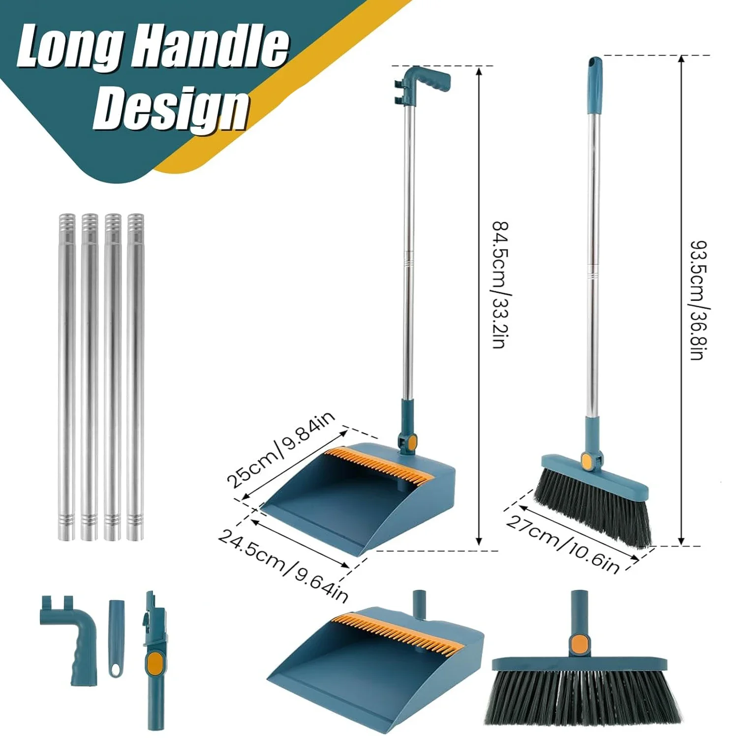 طقم مجرفة مكنسة جديدة قابلة للطي للمكتب 180 °   أدوات تنظيف تخزين المكنسة الدوارة، مكنسة غير لاصقة للشعر الجاف والرطب ذات الاستخدام المزدوج