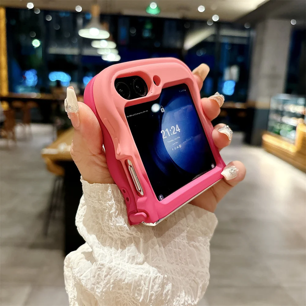 Z Flip6 Case Luxury Gradient Color Cute Love Heart Cases for Samsung Z Flip 5 6 Galaxy ZFlip 3 4 ZFlip6 Zflip5 Wave Border Cover