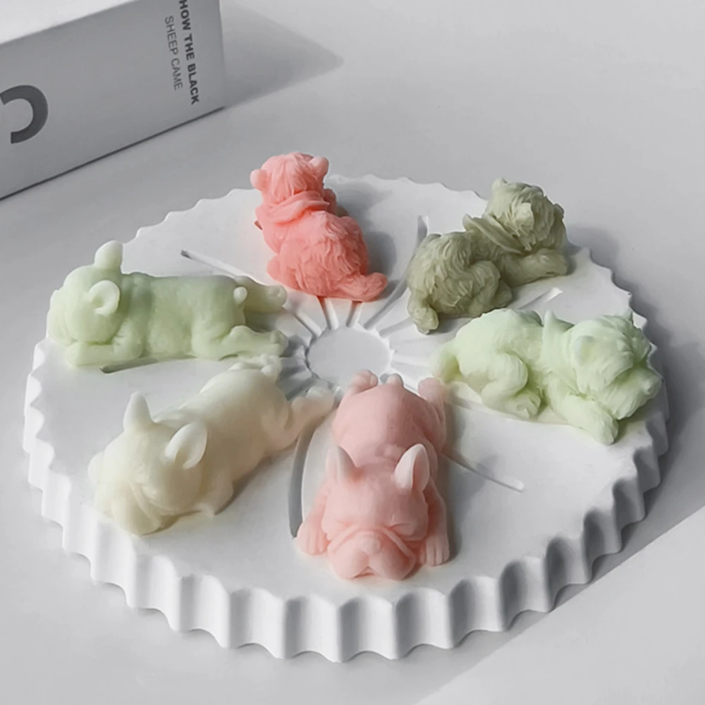Sleeping Cutie Puppy Pug Candle Silicone Molds Animal Dog Yorkshire Soap Plaster Doll Moulds Baby Room Decor Pet Birthday Gifts