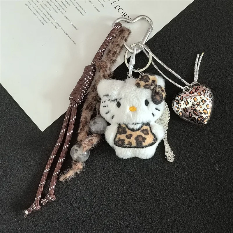 Sanrio Cartoon Hello Kitty Leopard Pattern Series Plush Keychain Pendant Daily Backpack Personalized Fashion Accessories
