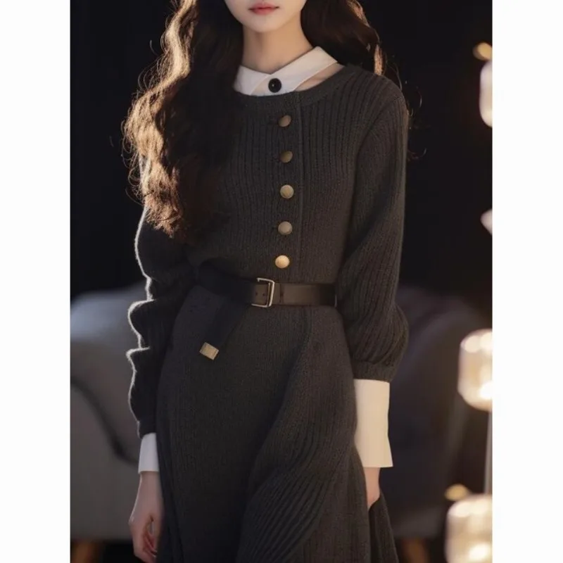 French Style Slim Waist Long Sleeve Women Vestidos Simple Solid Casual Dress 2024 Spring Chic All-match Temperament Dresses