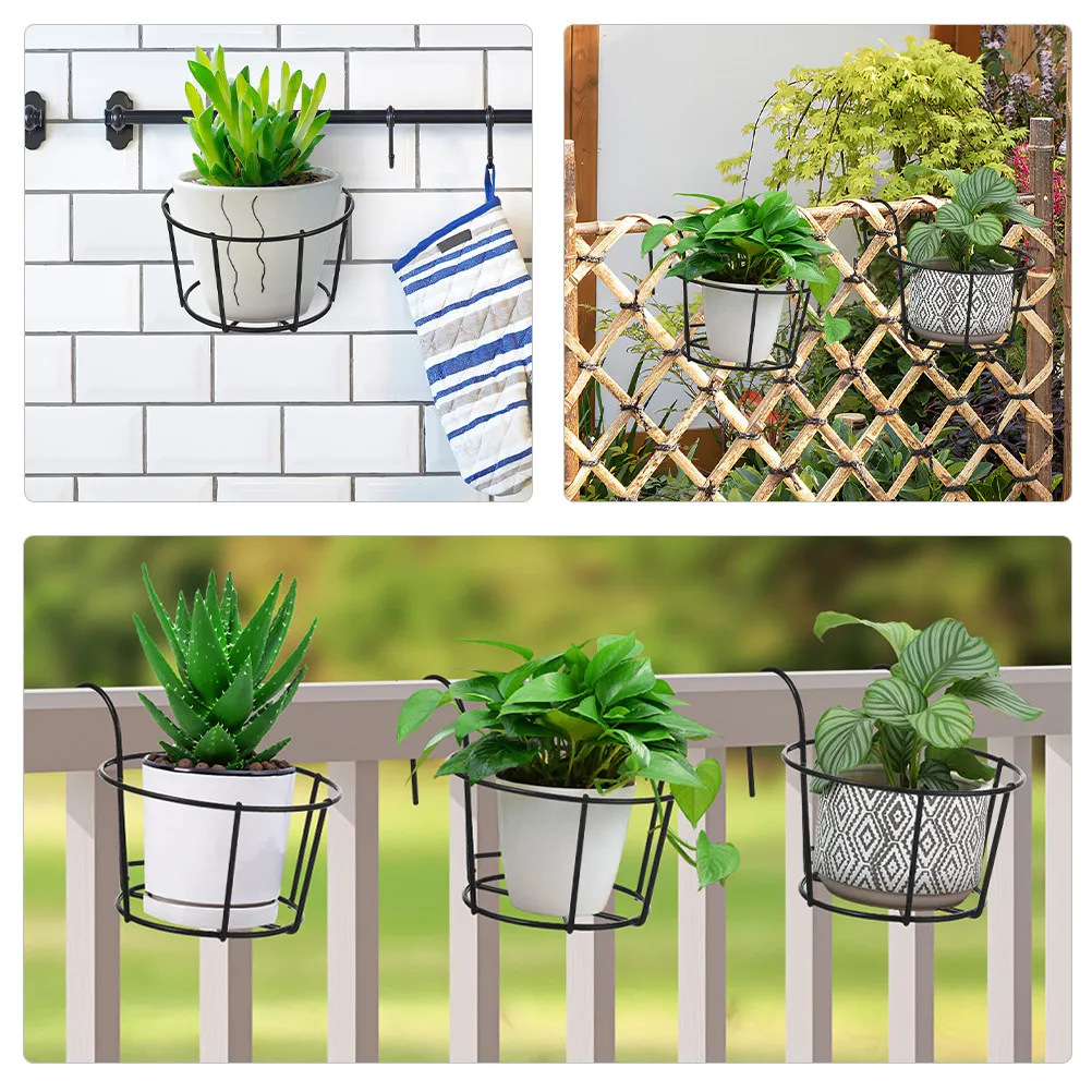 4Pcs Iron Hanging Flowerpot Rack Round Planter Basket for Outdoor Garden Patio Balcony Decorative Plant Holder Display Stand view 4