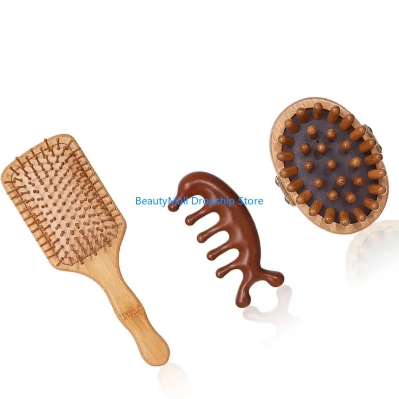 

40JD Wooden Scalp Massage Comb,Paddle Hair Brush Lymphatic Drainage Massager Gifts