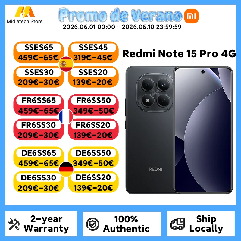 Version Globale Redmi Note 15 Pro 4G Smartphone Batterie 6500mAh 45W Caméra Principale 200MP OIS Écran 6.77" 120Hz Téléphone Portable Xiaomi