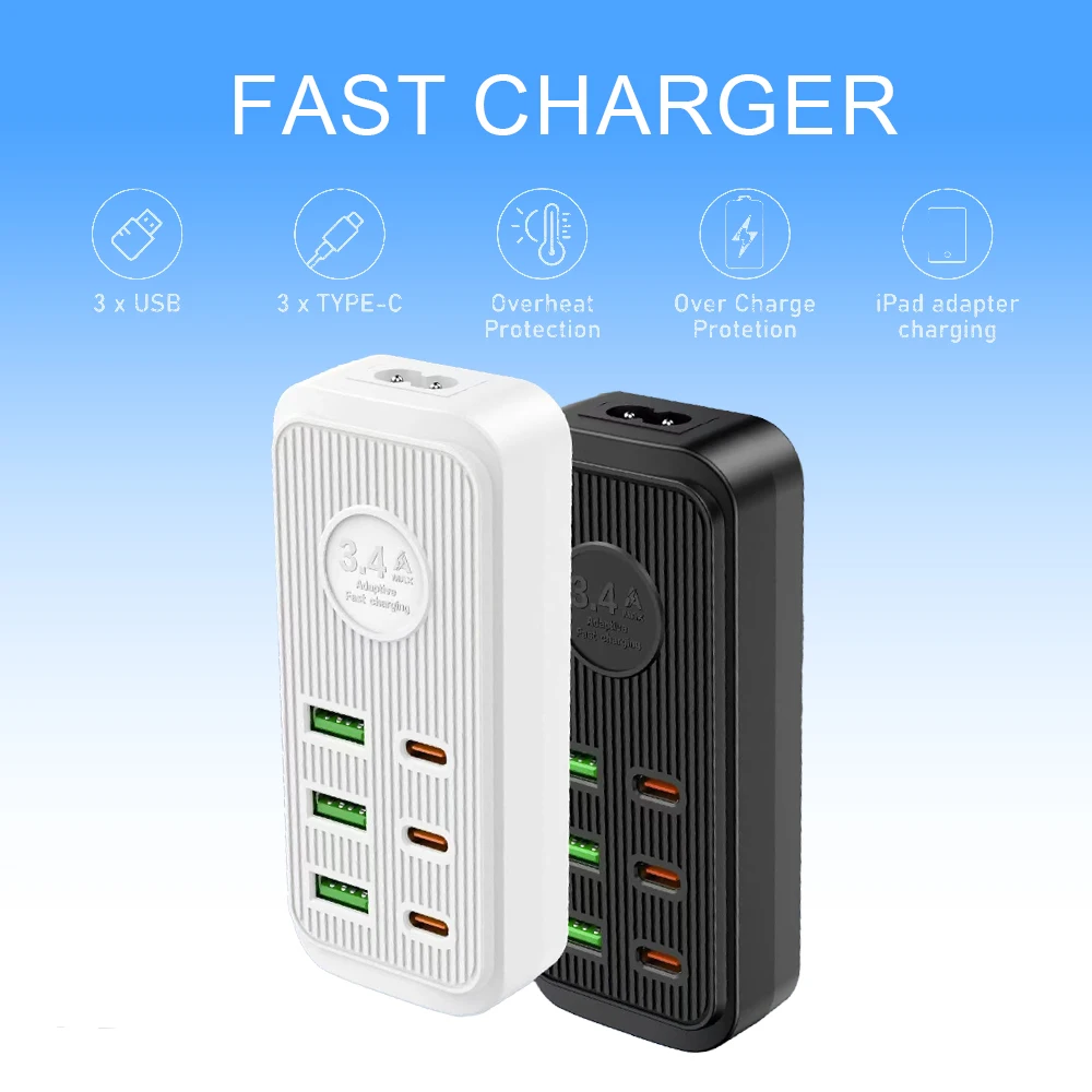 الاتحاد الأوروبي الولايات المتحدة المملكة المتحدة عالية الطاقة متعددة شاحن USB محول الطاقة PD شحن سريع المكونات في مجلس 1.2 متر متعدد المكونات المحمولة السفر المقبس