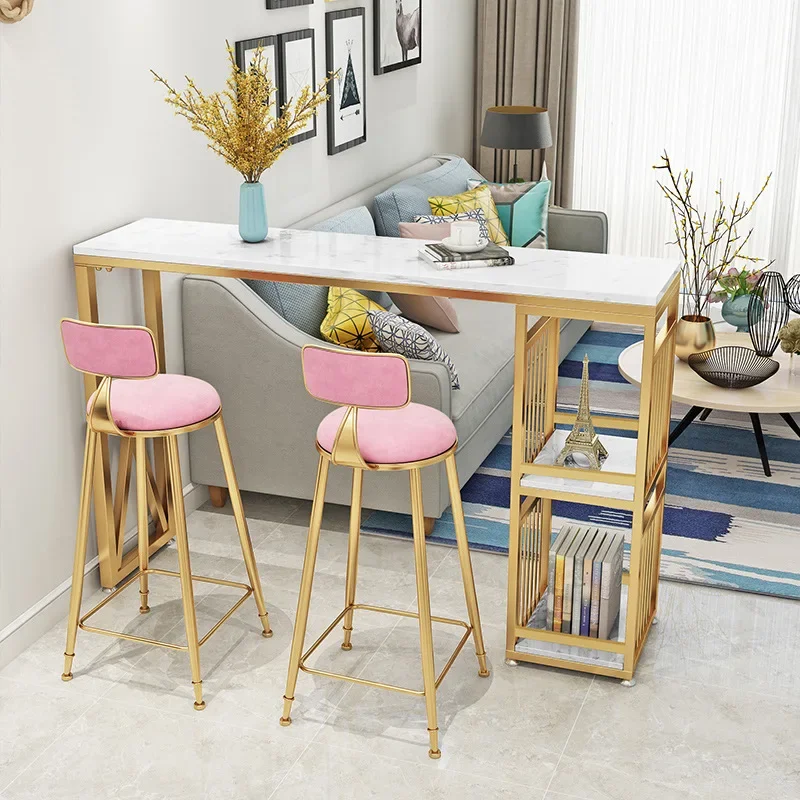 Marble Bar Table and Chair Milk Tea Shop Wall by Window Bar Balcony Long Table