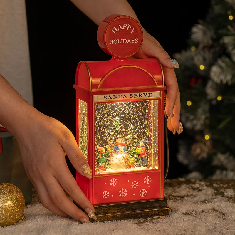 Christmas shine Snowfall gas station Santa Claus snowman music box desktop ornament living room Festive atmosphere decoration