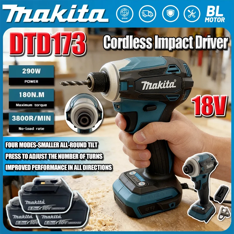 

Аккумуляторный ударный шуруповерт Makita DTD173, 1800 об/мин, 180 Нм, бесщеточный двигатель, электрическая дрель, режимы Wood/Bolt/T-Mode, для Makita 18В