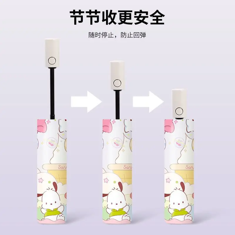 Sanrio Kawaii Pochacco ombrello Anti-rimbalzo automatico ragazza cuore dolce simpatico cartone animato Anime protezione Uv Sunblock ombrello