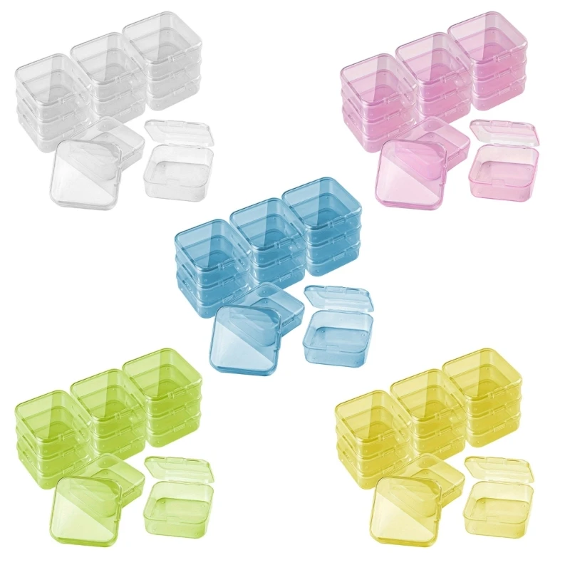 

12 Pieces Assorted Colors Storage Cases Transparent Stackable Square Boxes Space Saving Pills with Cover
