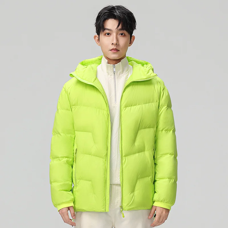 

Мужской и женский короткий пуховик для спорта на открытом воздухе, рабочая одежда с капюшоном, однотонное универсальное теплое пальто на белом утином пуху