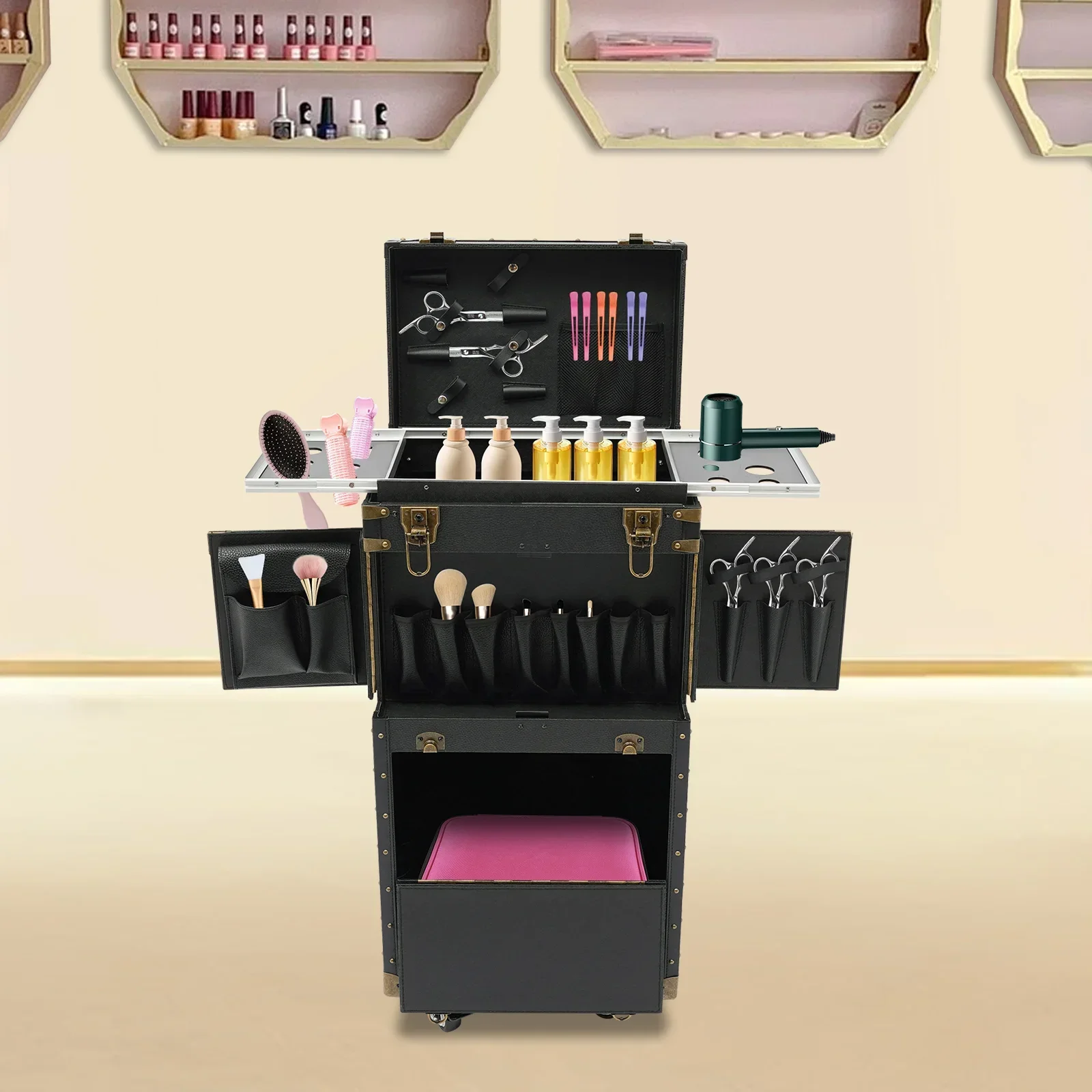 

Durable Black Punk Hairdressing Case – Mobile Password Locks for Modern Stylist Tool Organization