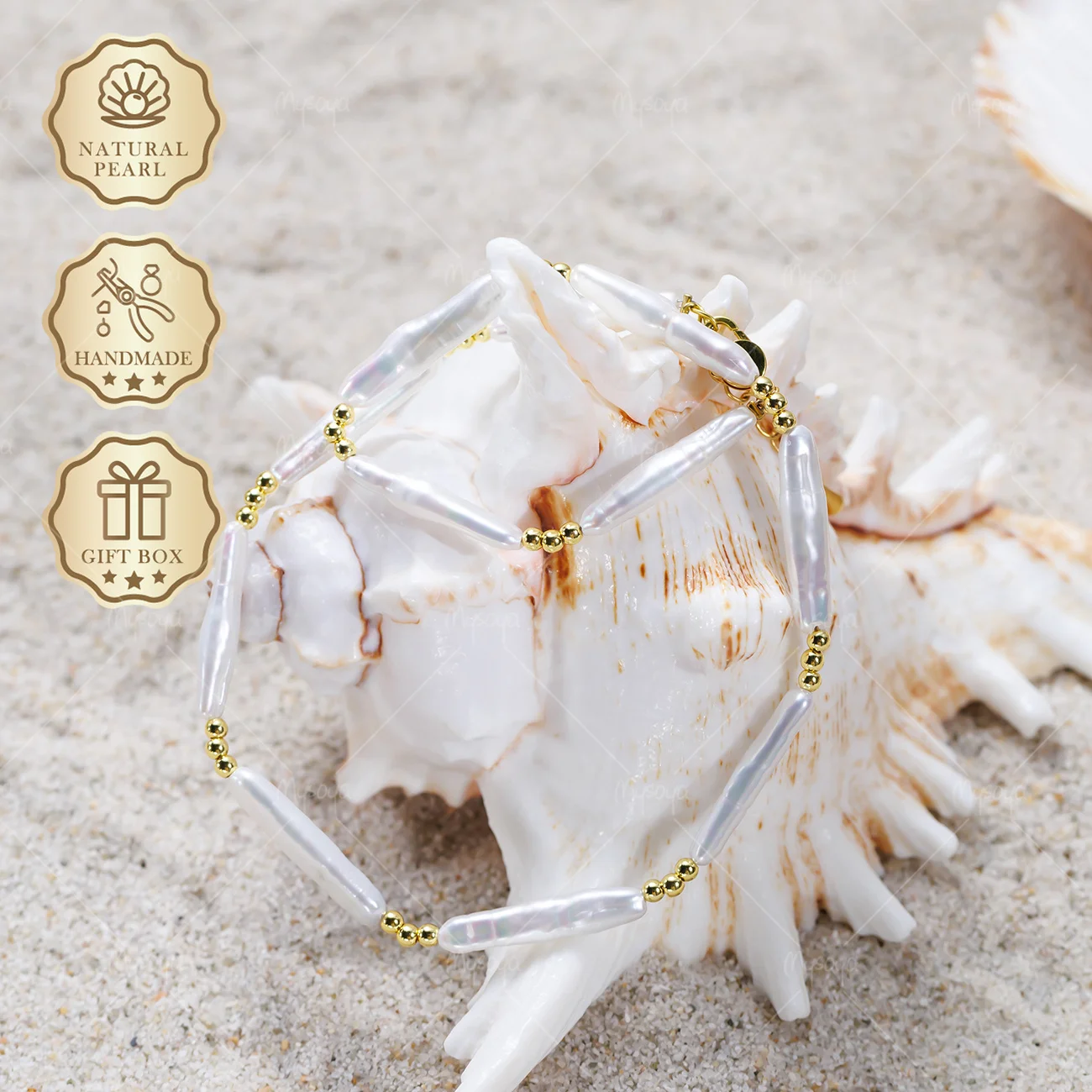 

MYSOYA Aurora Baroque Pearl Necklace 4-6mm x 25-28mm Gold Extender Chain, Gift Box, Bridal Jewelry S532