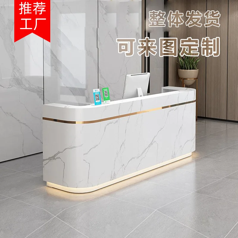 Small shop front desk reception cabinet checkout page paint imitation marble pattern beauty