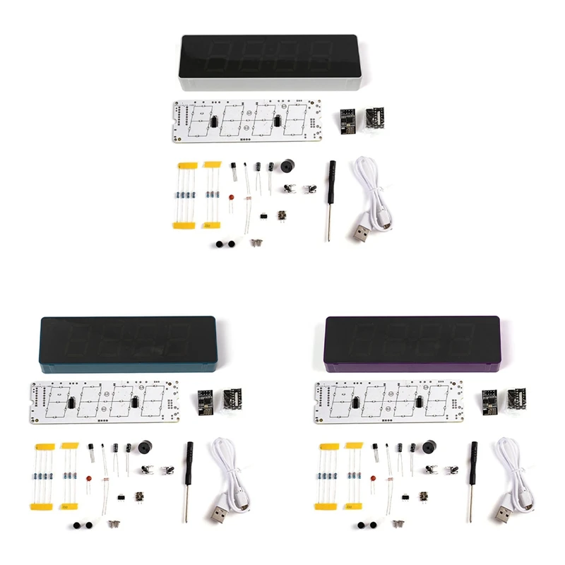 AA46 DIY Electronic Kit Digital RGB Colorful LED Alarm Clock Suite 4Digit Date Temperature Clock Soldering Project Practice