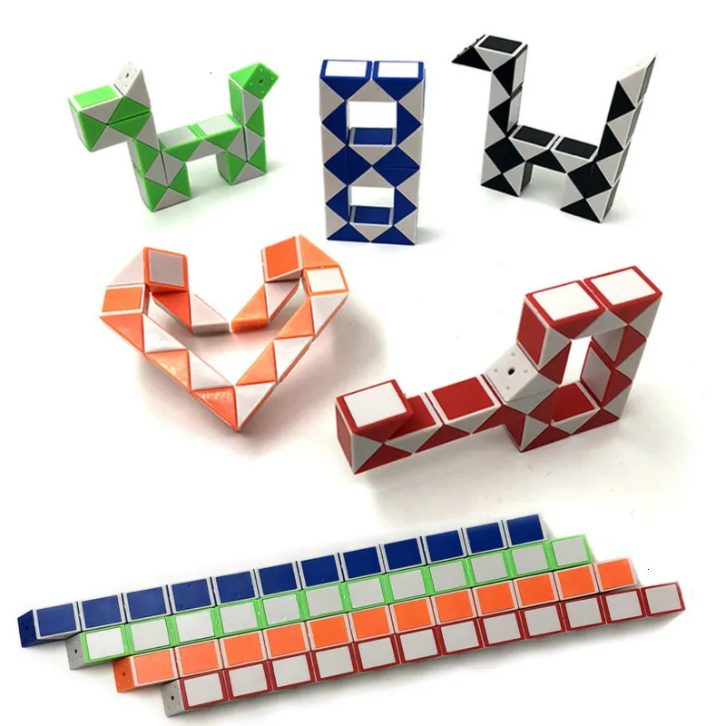 Plastic Magic Ruler 24 Wedges Magic Snake Cube Twist Puzzles for Kids Brain Teaser Foldable Educational Toy 21.5x1.3x1cm