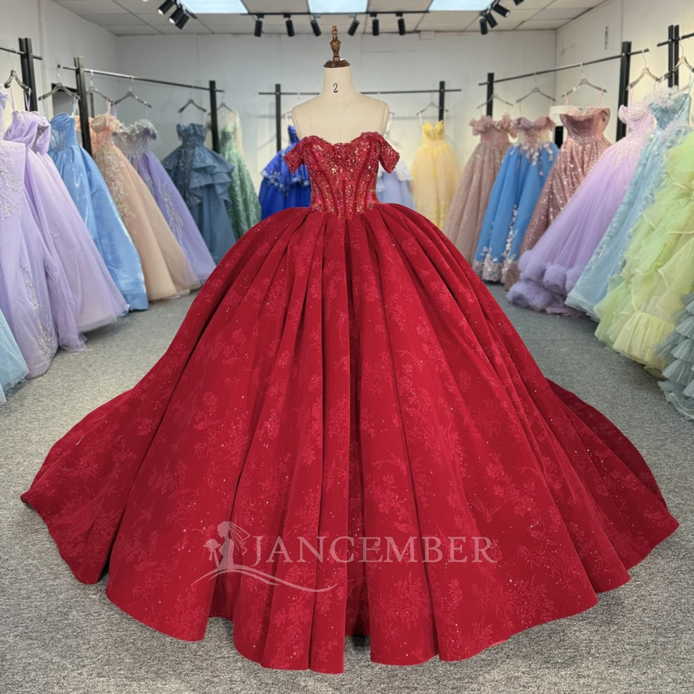 

2025 платье Quinceanera с короткими рукавами, кружевное бальное платье с кристаллами, корсет с бисером, милое платье 16, Vestido De 15 Anos DY6810