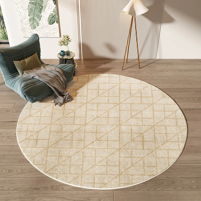 Simple Beige Line Living Room Carpet Round Large Size Bedroom Carpets Home Computer Chair Floor Rug Soft Cloakroom Rugs Alfombra