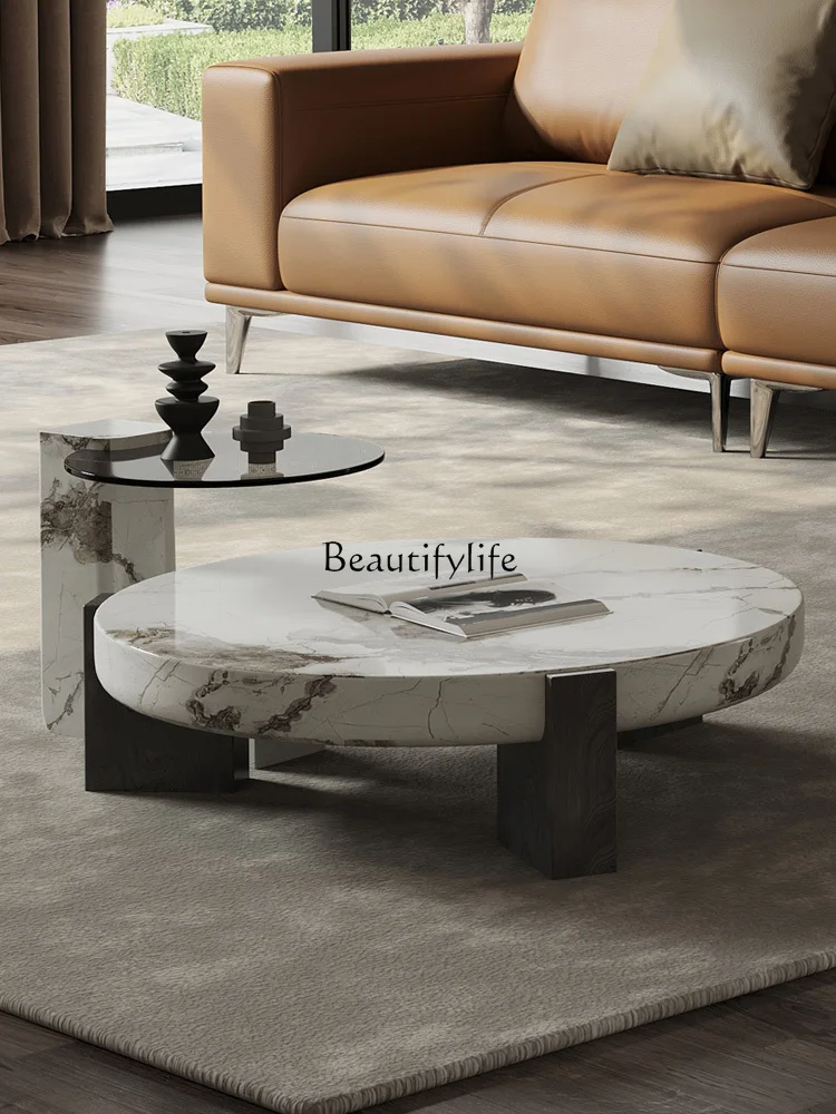 

Simple modern coffee table living room household rock slab round coffee table combination