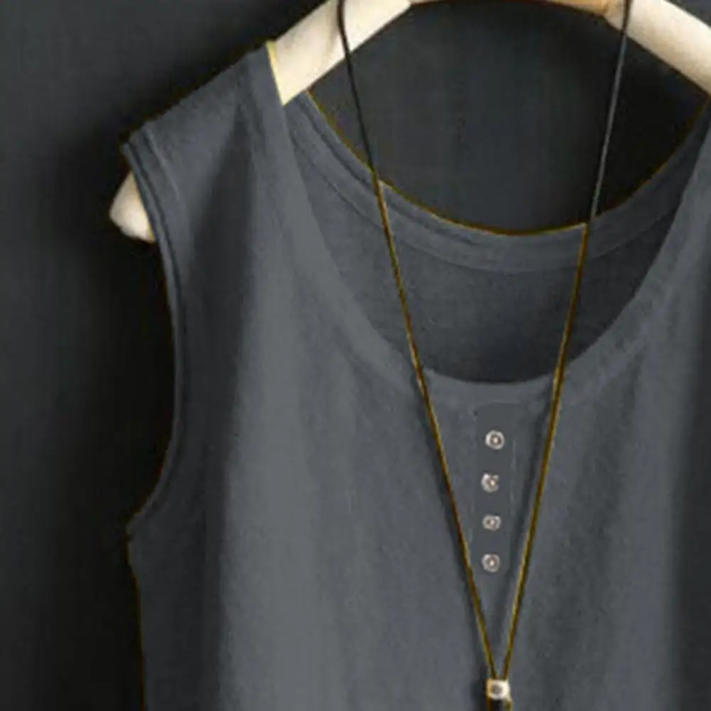 Frauen Weste Rundhals Tasten Dekor Ärmellose Tank Tops Sommer Oansatz Urlaub Camis Lose Fit Dünne Sommer Tops Weibliche Kleidung