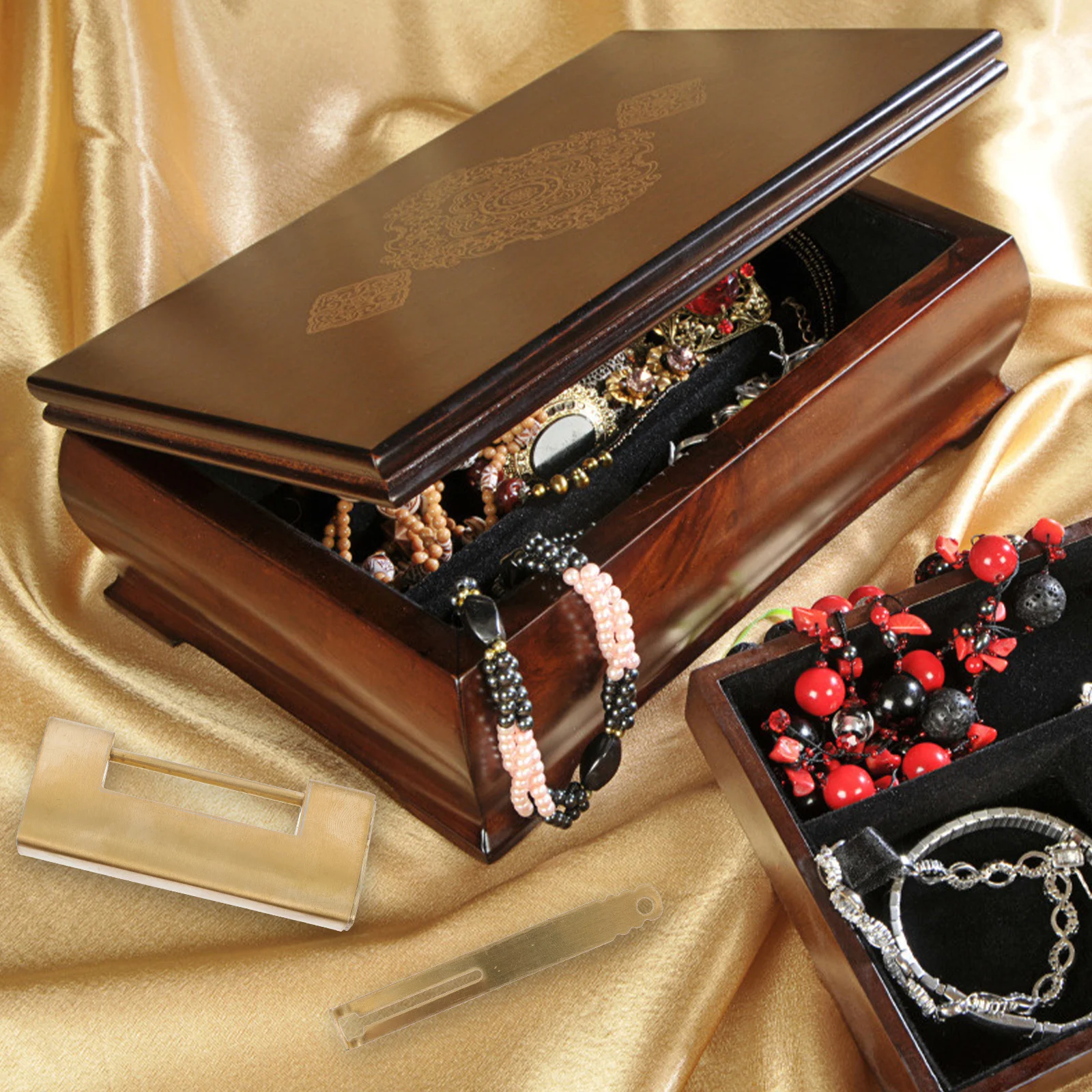 

1 Set Vintage Copper Padlock Retro Chinese Mini Jewelry Box Latch Suitcase Lock Brass Key Lock Sturdy Durable Lustrous