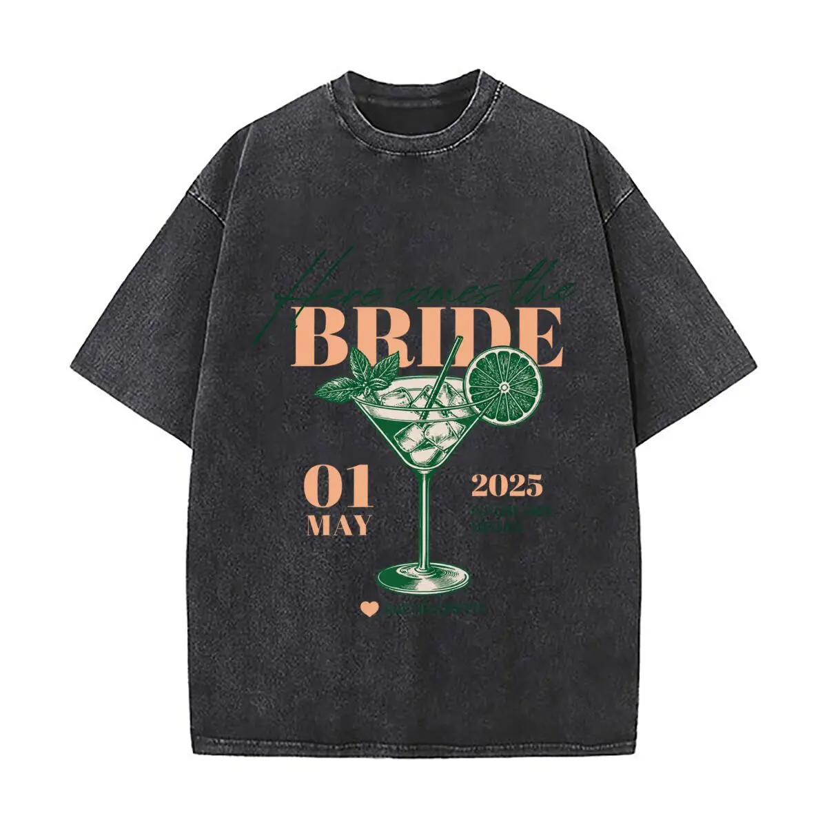 Here Comes The Bride 01 May 2025 Future Mrs Megan Bachelorette Cocktail Vintage Distressed Loose Streetwear Tops
