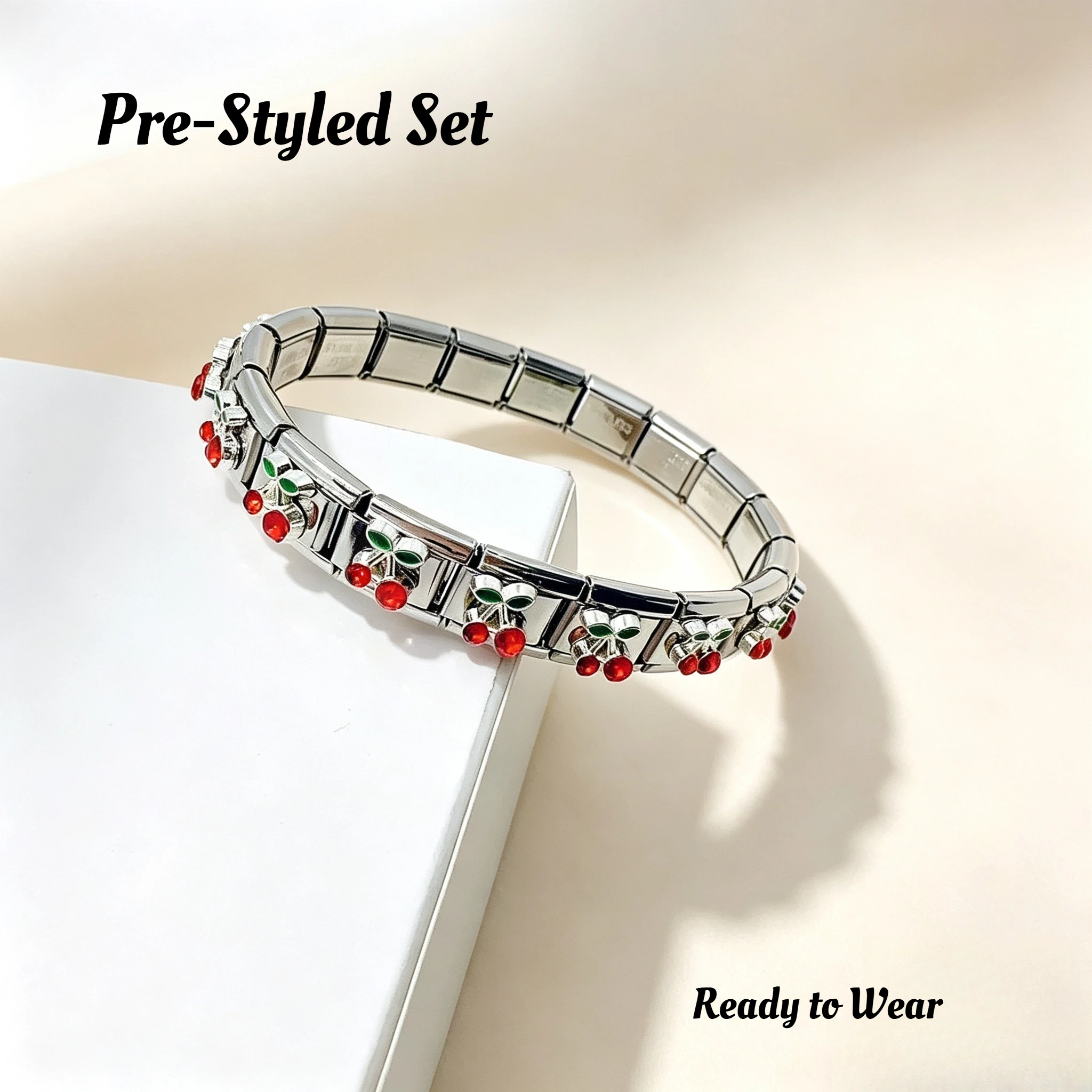 Pre-Style Cherry Love Heart Italian Charm Stainless steel 9mm Module Retro Bracelets For Women Men Trendy Vintage Bangle Gifts