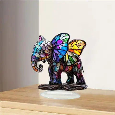 1pc Boho Style Acrylic Elephant Ornament,Stained Plastic Decorative Plaque, No Electricity Required, Ideal for Father'S Day,
