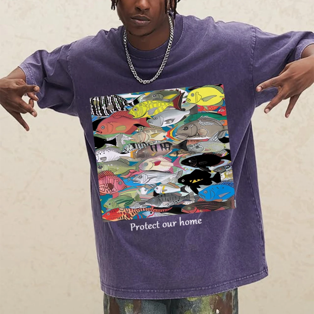 Vintage Washed Shirt Anime Protect our Home Graphic T Shirts Venezuela Fashion Luxury Brand Y2k Pure Cotton T-shirt Women's Top