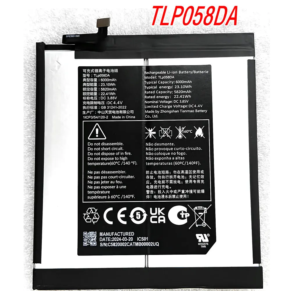 New 2853B7PL-2P TLP058DA Original Replacement Battery For ALCATEL TCL 6000mAh 3.85V