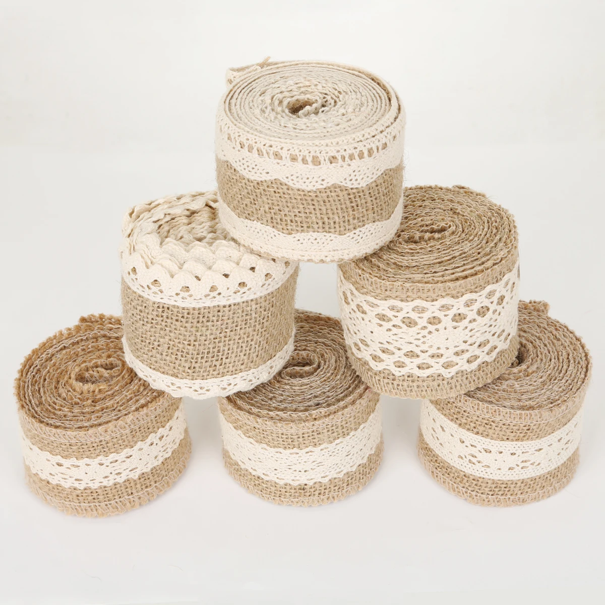 2 Meters/Roll 5/6cm Wide Natural Vintage Jute Burlap Cotton Lace Ribbon Gift Wrap Wedding Party Decoration Craft DIY Accessories