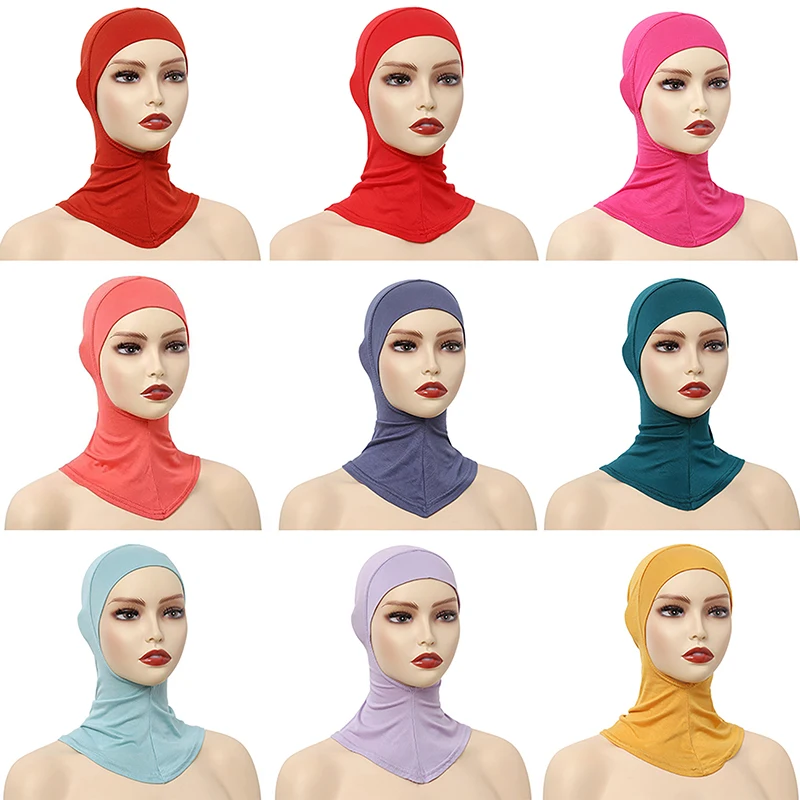 Sous-écharpe musulmane monochromatique pour femme, hijab modal, casquette réglable, turban extensible, couverture complète du cou, châle musulman