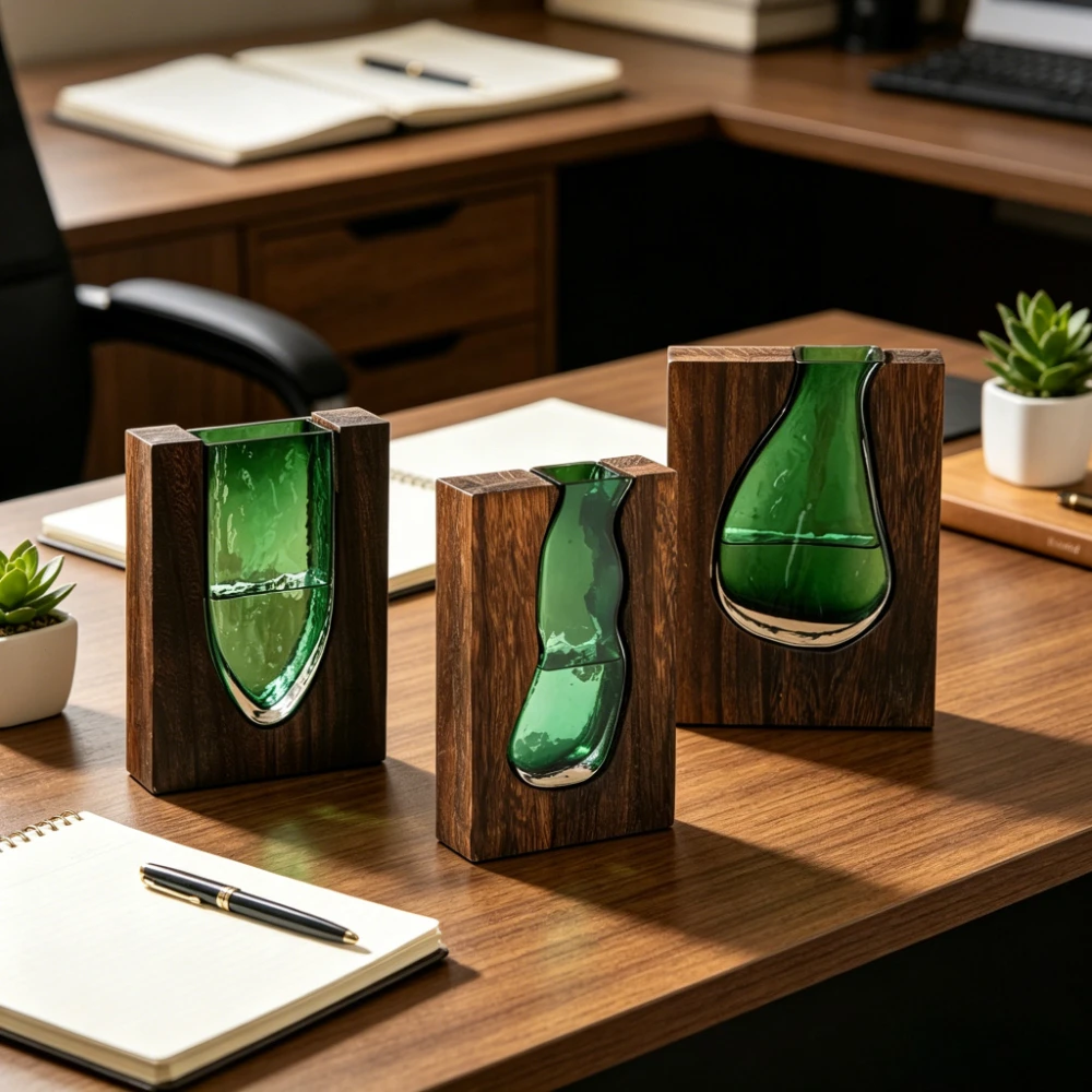 Glass Vase Nordic - Nordic Style Wooden Frame Green Glass