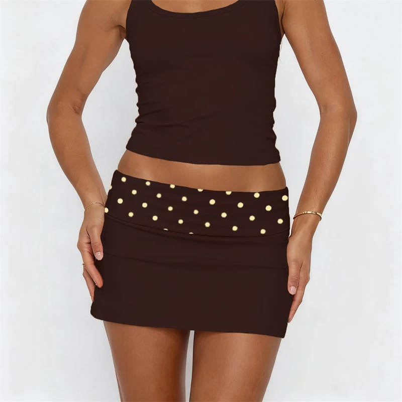 여성 Y2K 물방울 무늬 미니 스커트 섹시 로우라이즈 바디콘 숏 스커트 90년대 빈티지 슬림핏 펜슬 스커트 파티 클럽웨어
