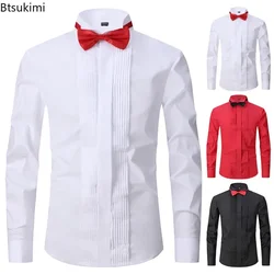 2026 Men's Tuxedo Long Sleeve Dress Shirts French Cufflinks Swallowtail Fold Design Party Prom Host Formal Shirt Gentleman Tops