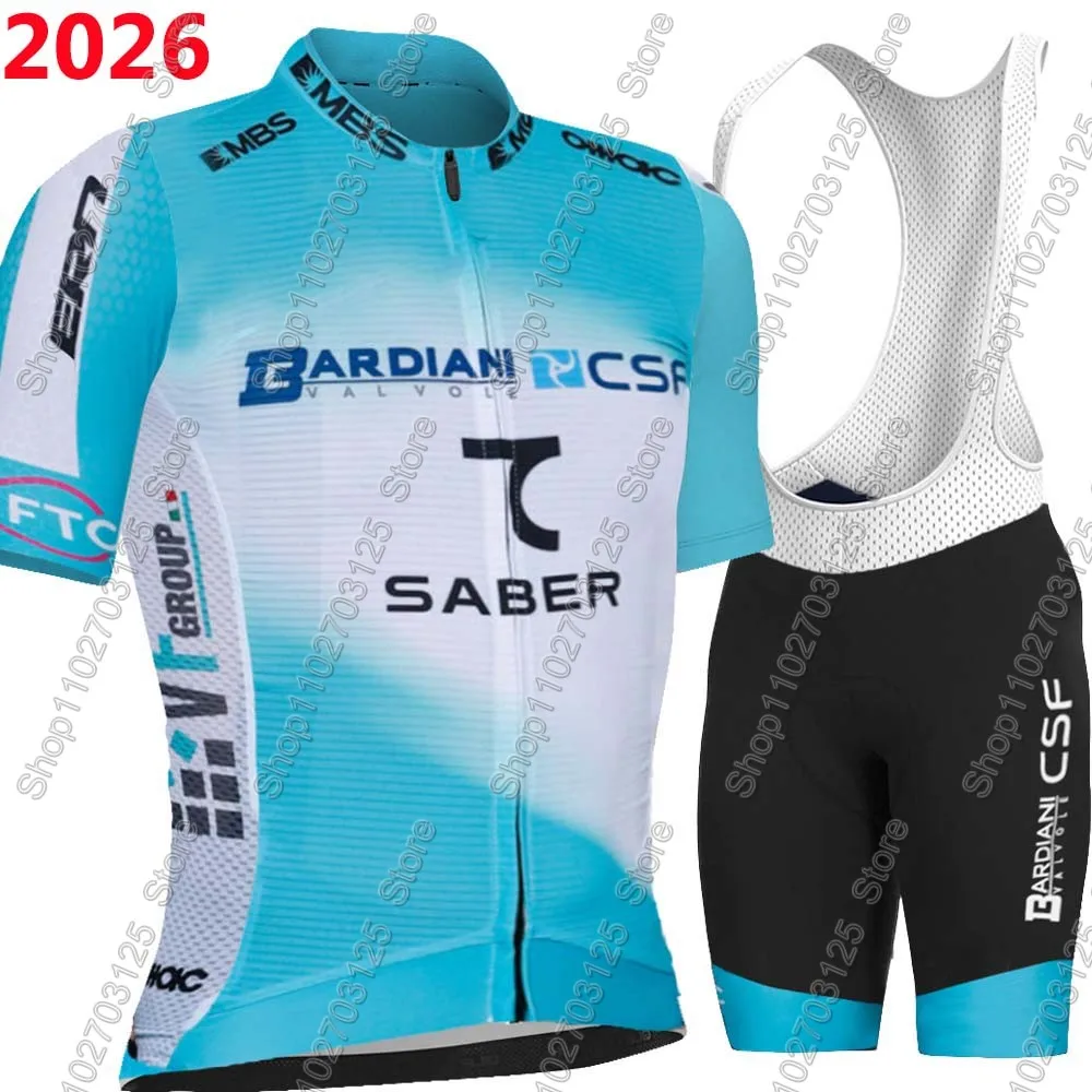 Conjunto de Ropa de Ciclismo Bardiani CSF 2026 para Hombre, 7-Saber-Clothing, Camiseta de Ciclismo de Carretera, Traje, Pantalones Cortos con Tirantes, Ropa de Bicicleta de Montaña, Maillot