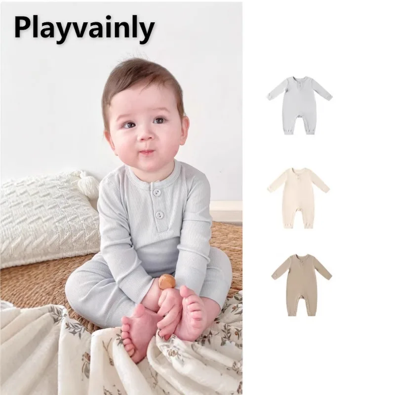 

Newborn Infant Soft Comfortable Jumpsuit Solid Color O-neck Long Sleeve Rompers Spring Autumn Baby Unisex Casual Clothes A5291
