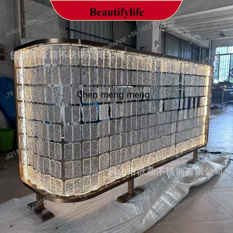 Acrylic partition modern simple stainless steel crystal glass hanging piece screen metal hotel restaurant booth entrance