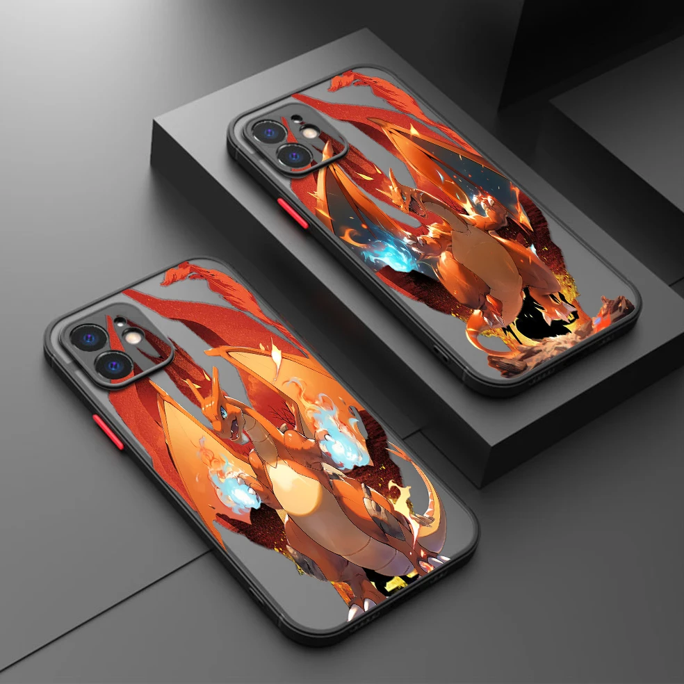 Bilibili P-P-okémon C-Charizard Mode Phone Case For iPhone 15 14 13 12 11 Pro Max mini XS XR X 8 7 6 Plus SE Frosted Cover