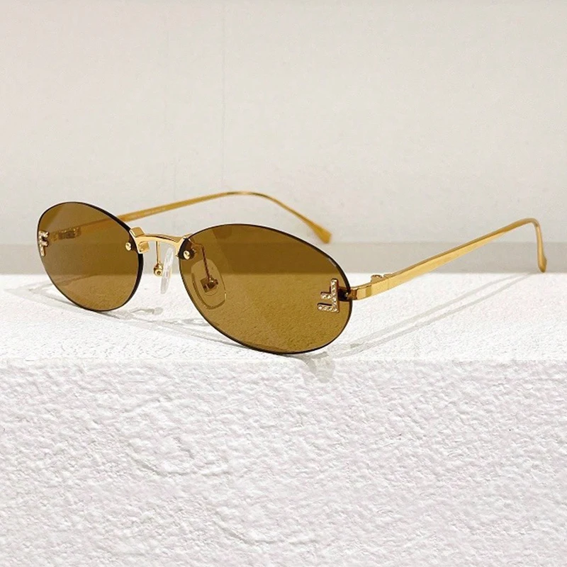 Motorcycle Rectangle Fashion Elegant Oval Sunglasses Male Letter "F" Rimless Sunglasses Female Travel Driving Goggles Unisex image 3