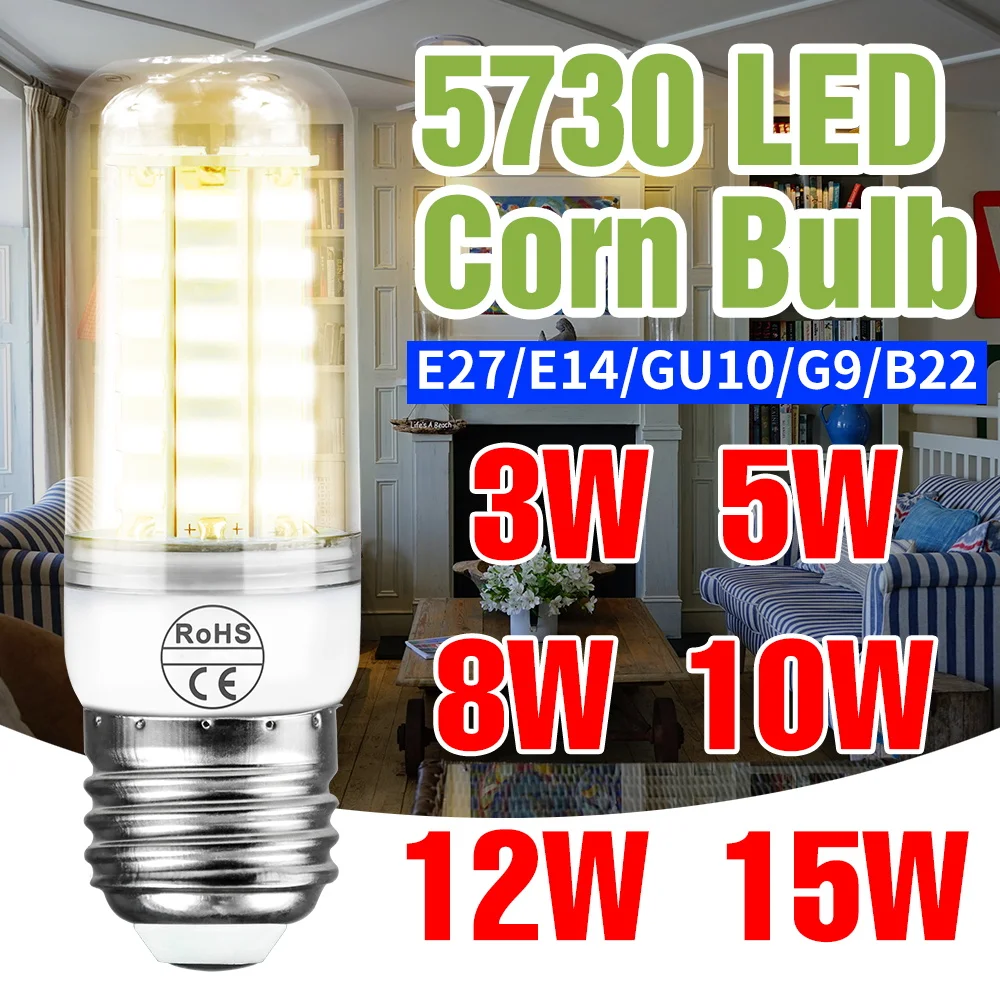 

Светодиодная лампа-кукуруза 15 Вт, цоколь E27, для внутреннего освещения, потолочный светильник E14, 220 В, точечный светильник B22, для люстр, спальни, кухни, гостиной, офиса