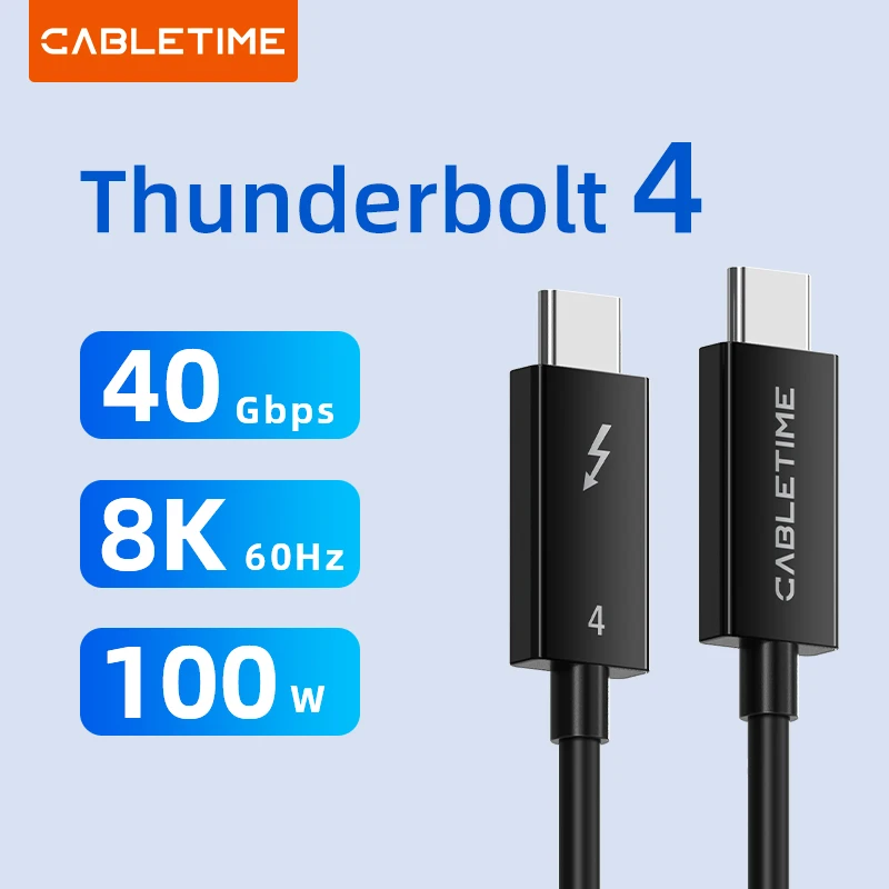 

CABLETIME Thunderbolt 4 Type C Cable USB C to USB C 8K 60Hz PD100W 40Gbps Compatible USB 4 Cable Coaxial For Apple Macbook ipad