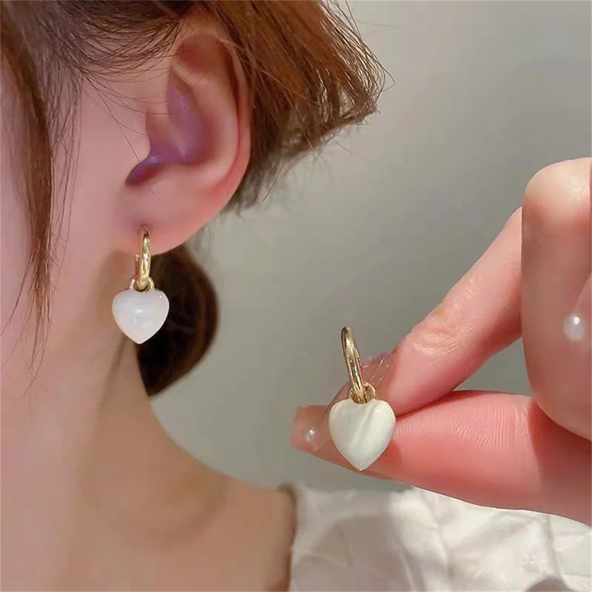 Red Epoxy Heart Shape Charm Drop Earrings Pink White Color Heart Gold Plating Cute Girl Drop Earrings Fashoin Women Earrings image 5