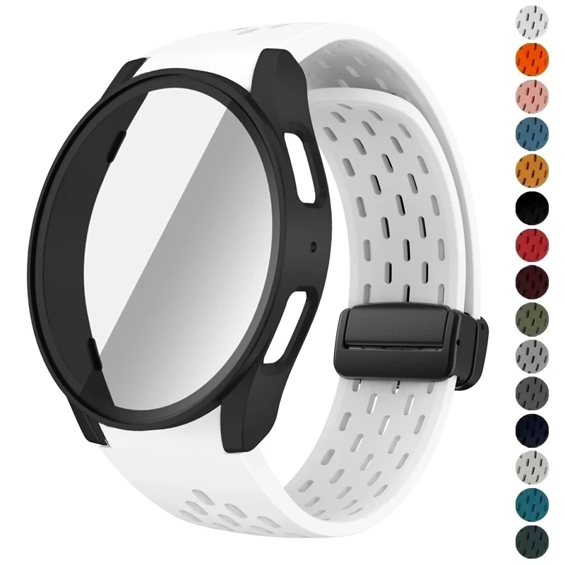 2 IN 1 PC Case+Strap for Samsung Galaxy Watch 7 6 5 4 40/44mm Silicone Magnetic Band Tempered Glass Screen Film Protector Cover