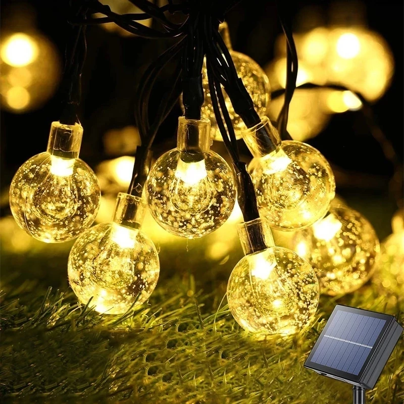 Led Solar String Lights Outdoor Crystal Fairy Light with 8 Modes Waterproof Solar Powered Patio Light for Garden Party Decor